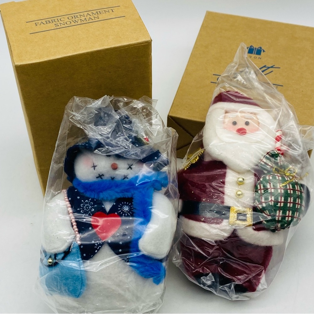 Avon Fabric Ornament Santa & Snowman